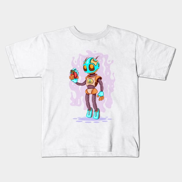 Romantic cartoon robot Kids T-Shirt by AndreKENO